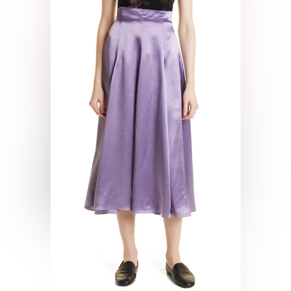 VINCE Satin-Effect Draped MIDI Skirt in Lavender